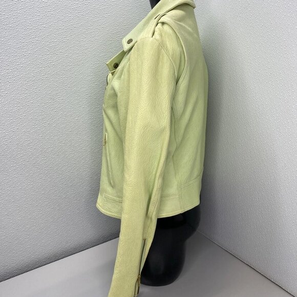 Theory Women’s Lamb Leather Biker Jacket – Lime Green - Picture 9 of 11